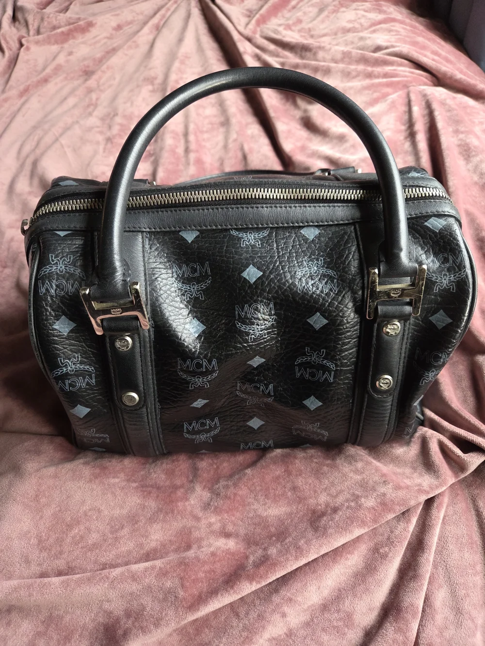 Authentic MCM Visetos Black Boston Bag